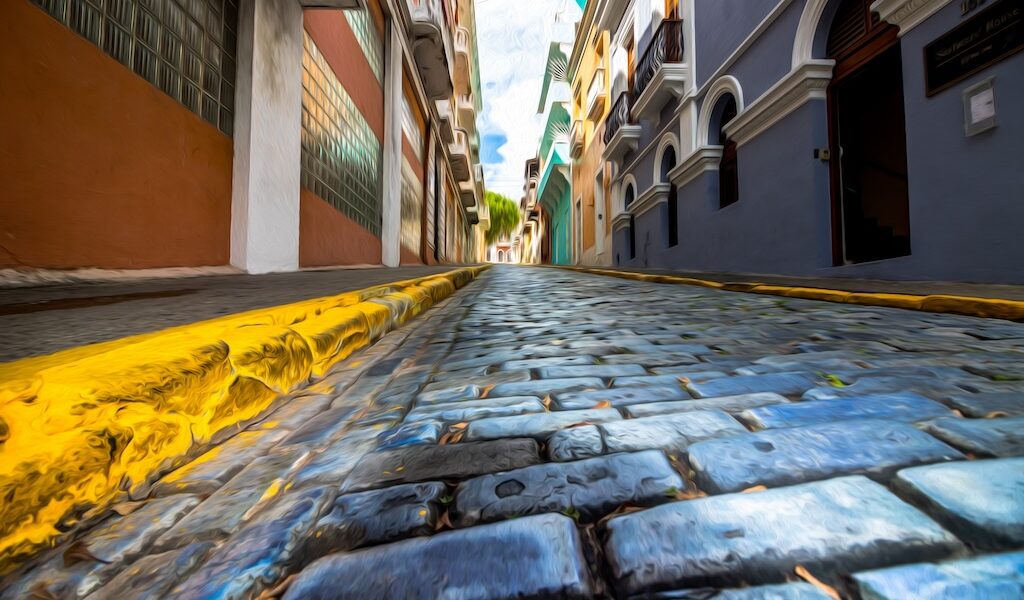 old san juan blue cobblestone streets